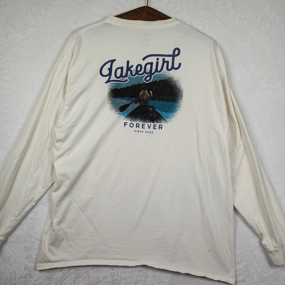 Lakegirl Forever Since 2002 Long Sleeve Graphic T-Shirt XL Cotton Canoe Dog